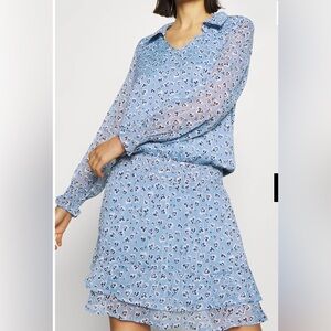 NWT-ESQUALO Light Blue Long Sleeve Dress with Pattern
